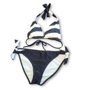 Ocean Pacific Black and White Stripes 2 Piece Swim Suit